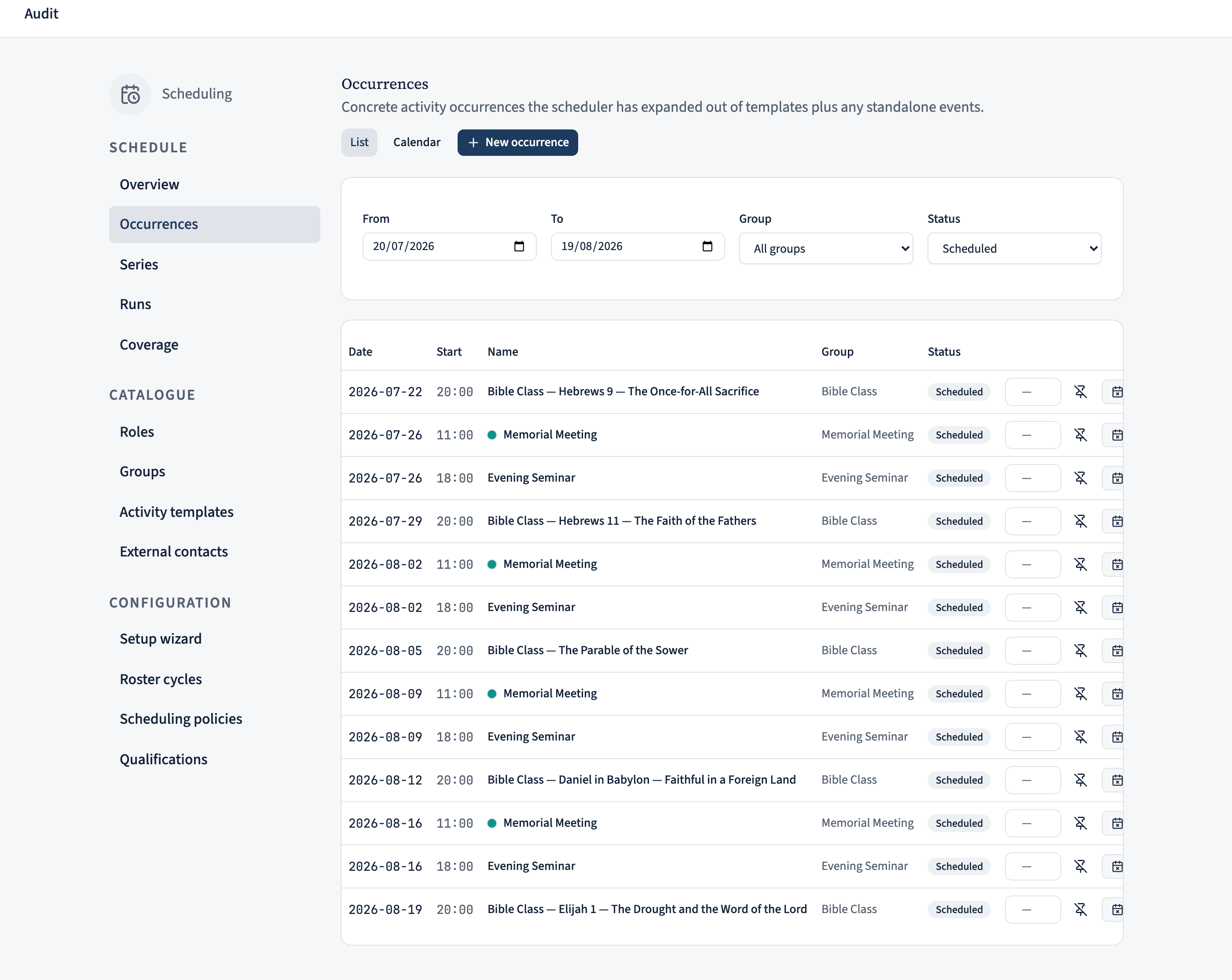 The occurrences list with a pin control on each row and a pinned occurrence floated to the top.