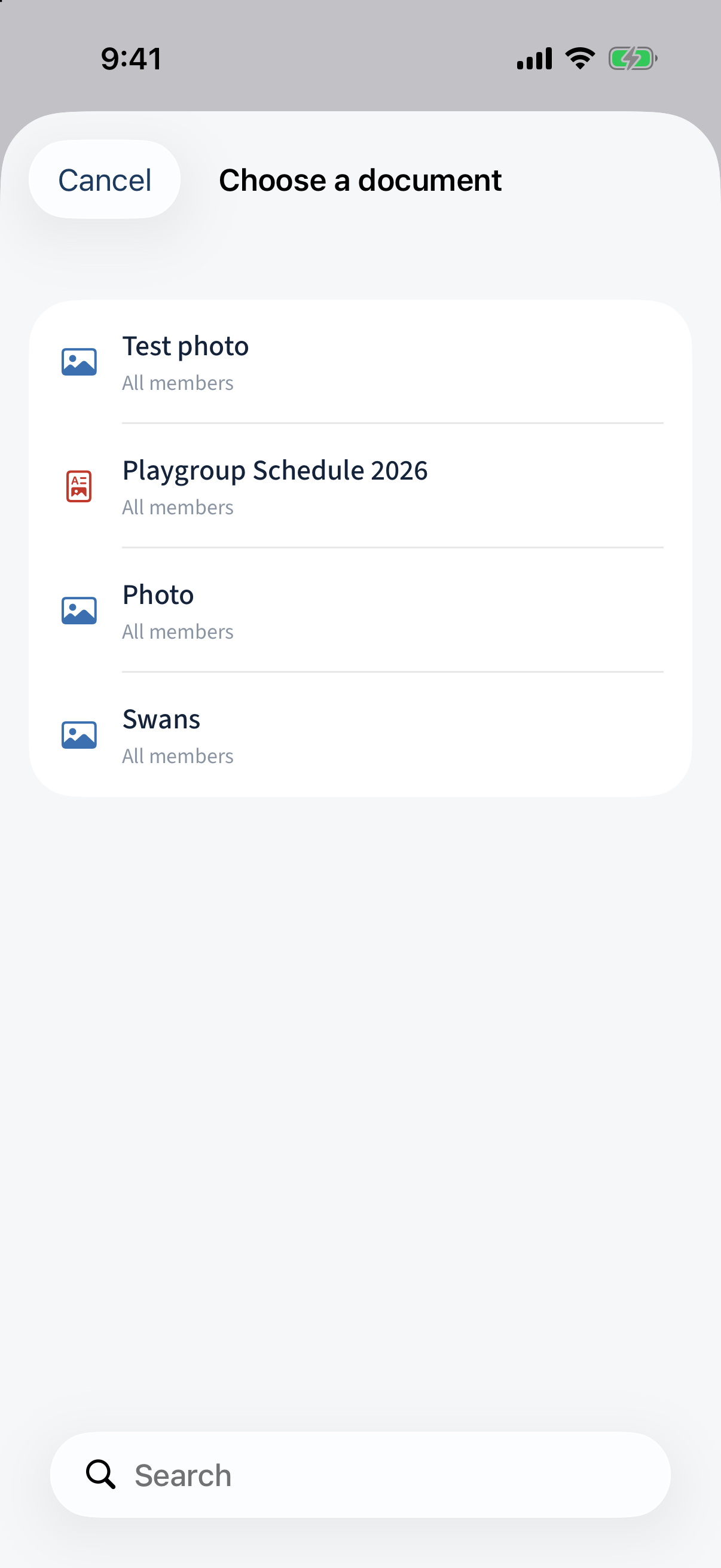 A section item with a Linked document picker choosing a shared document.