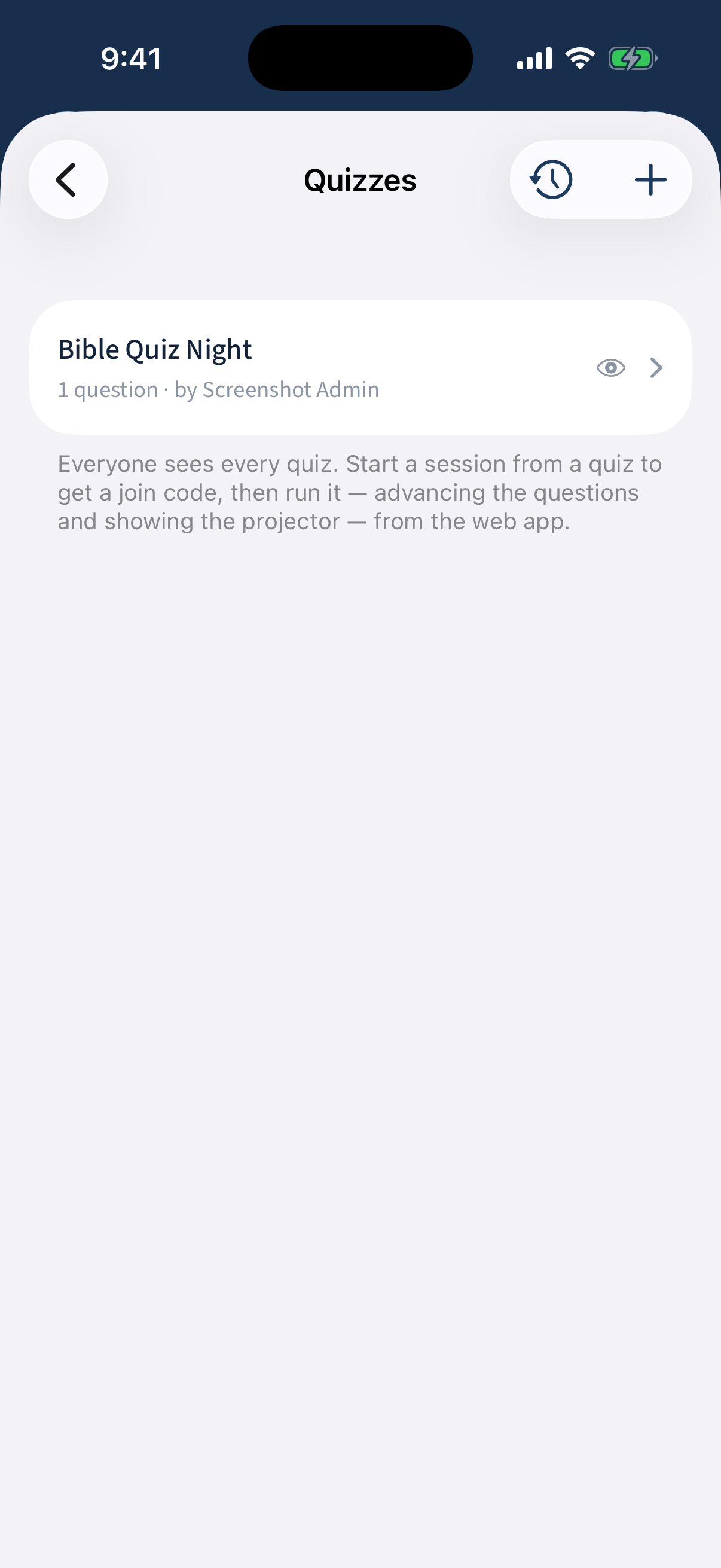 Profile → Quizzes: the list of quizzes.
