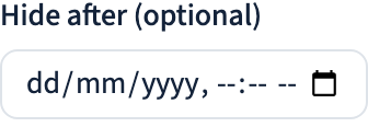 The optional 'Hide after' date-and-time field in the upload dialog.