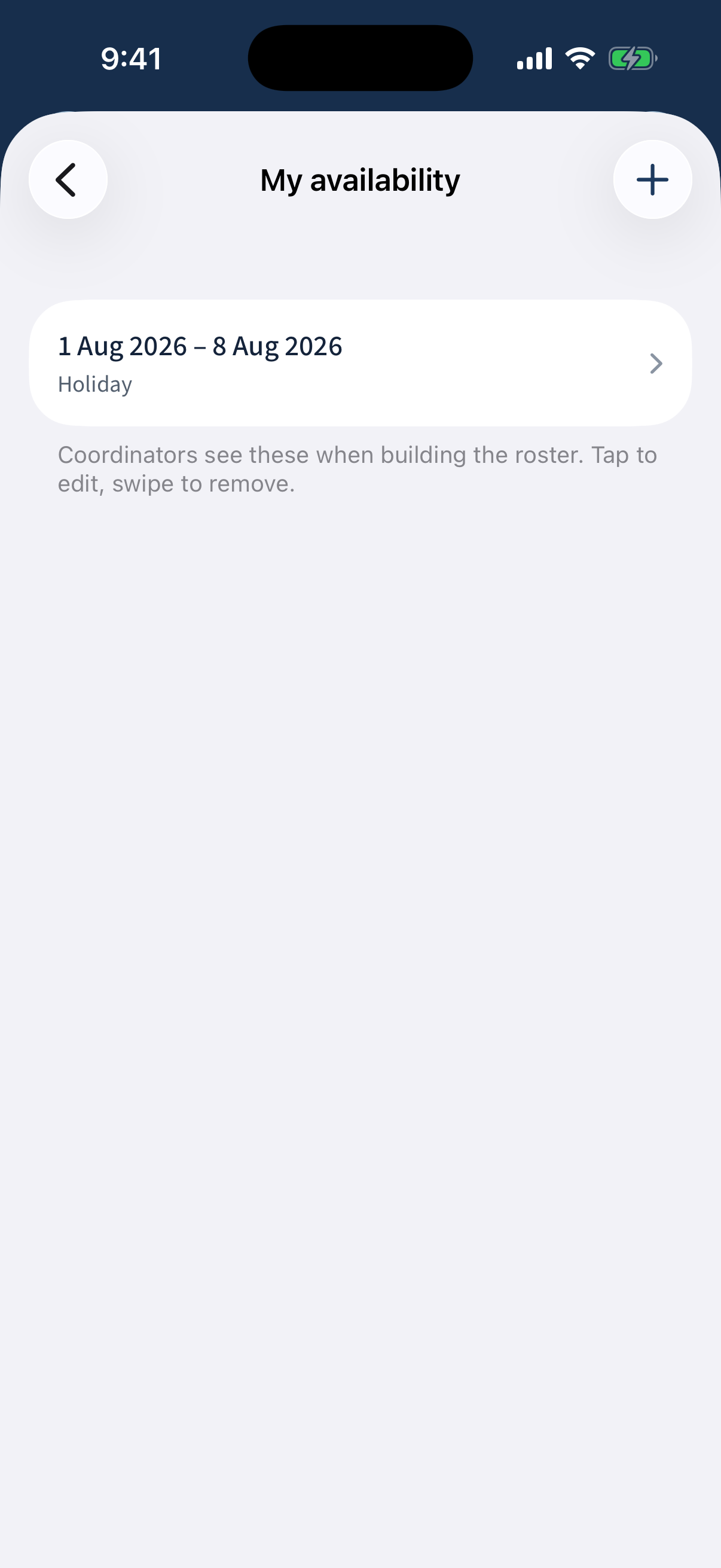 The app's My availability screen.