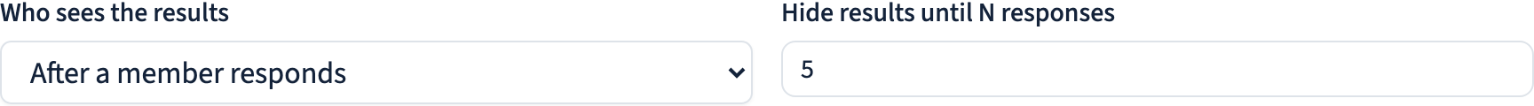 Survey settings showing the results-visibility selector, a minimum-responses field, and the allow-editing checkbox.