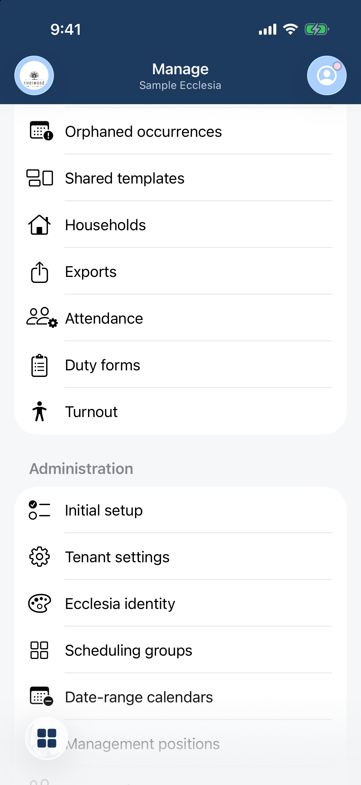 The Manage hub with a Turnout entry (figure.child icon).